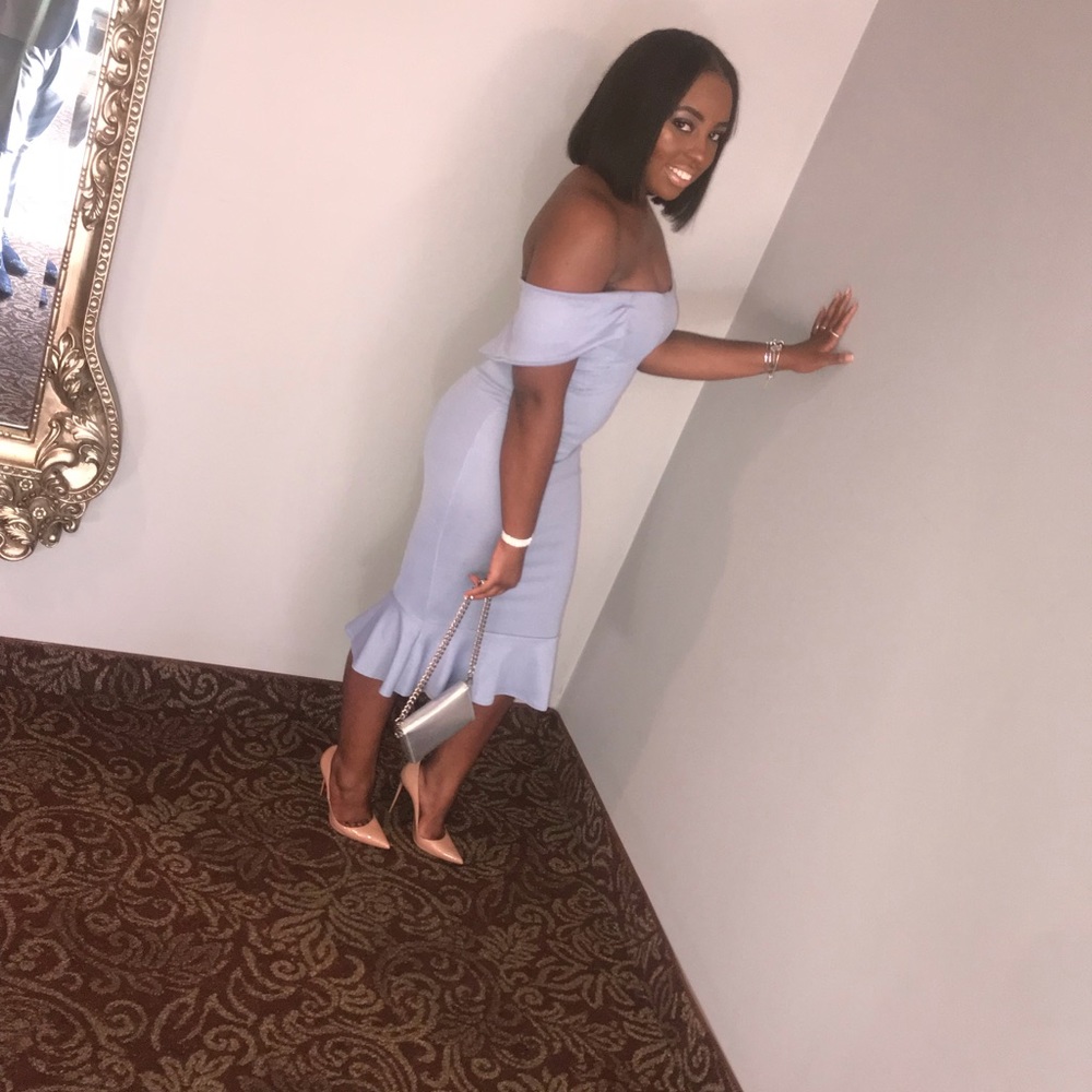 Soft blue pretty little thing wedding guest dress!